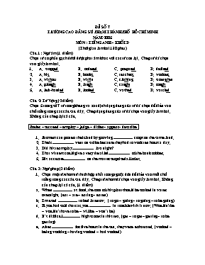 Đề thi tuyển sinh trường Cao đẳng Sư phạm Thành phố Hồ Chí Minh môn Tiếng Anh Khối D năm 2006 (Có đáp án)